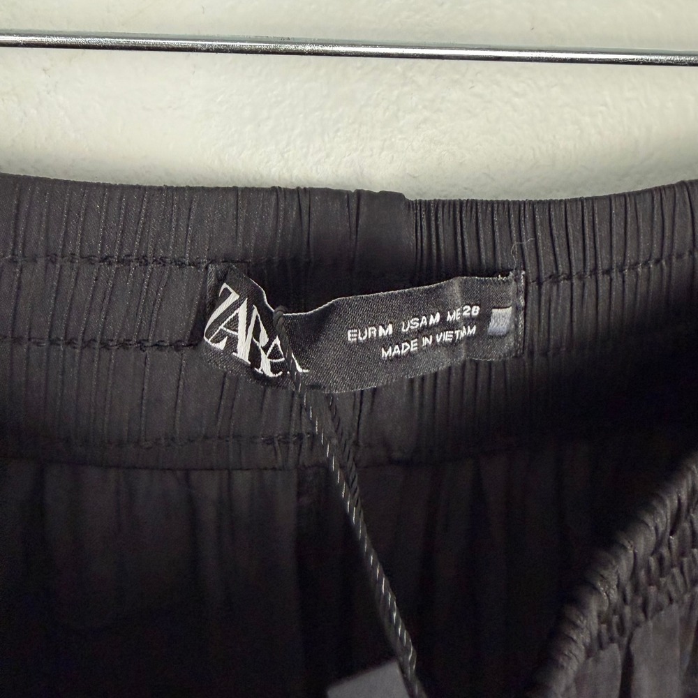 Zara Wide Leg Flowing Trousers Black High Waist Elastic Boho Whimsygoth Medium - Picture 9 of 9